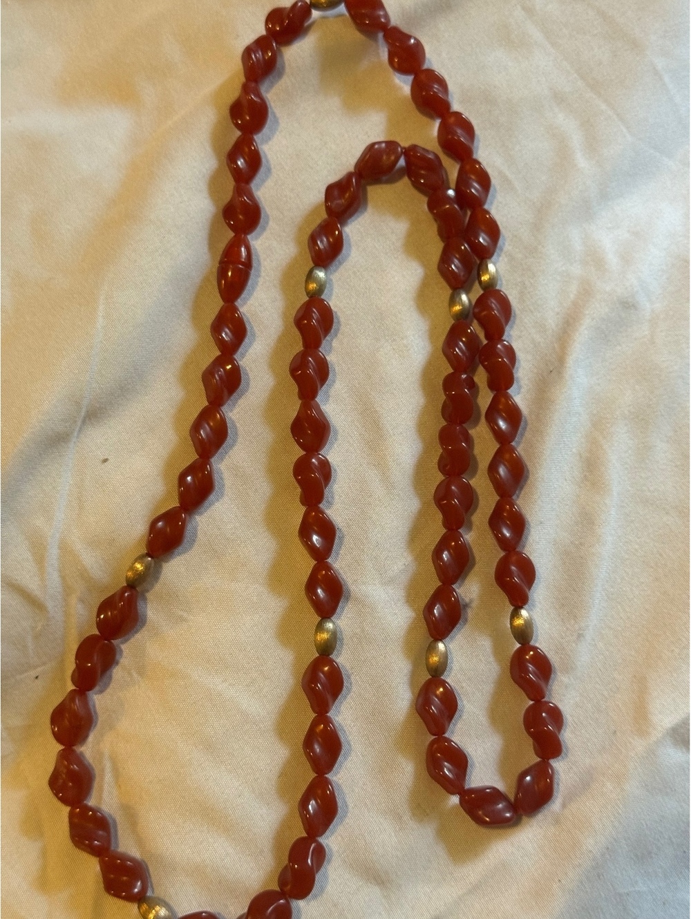 Vintage Red Twisted Bead Statement Long Strand Necklace